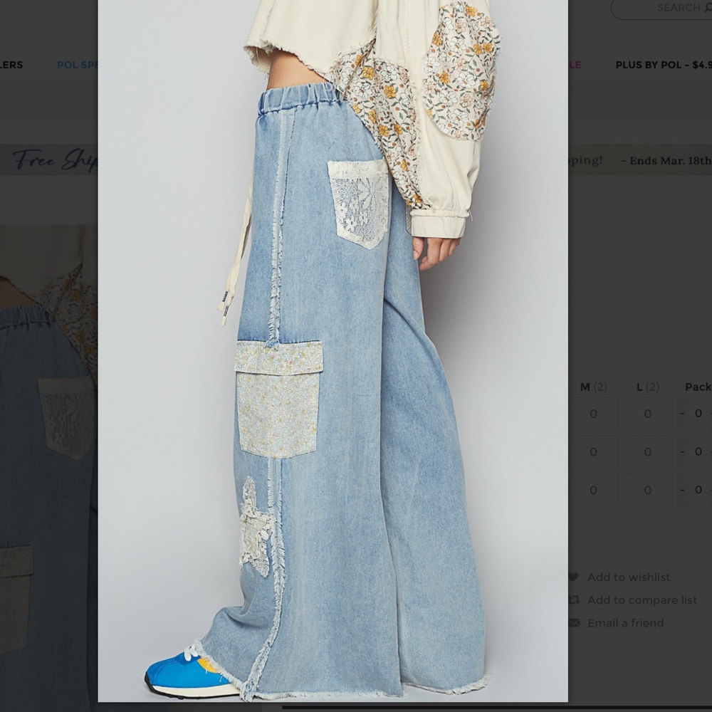 💕POL “ Sarasota “ POL Denim Wide Leg Pants with Star Patch 68A - Picture 2 of 6